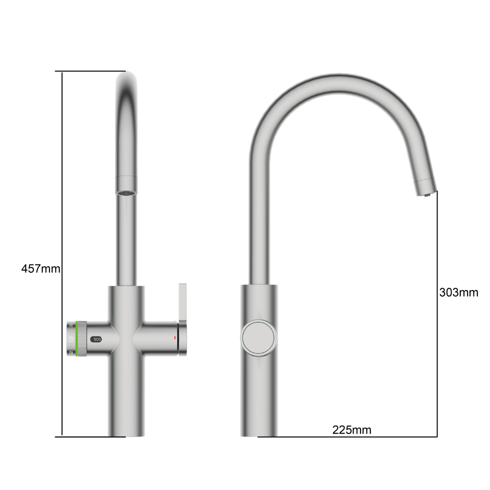 Wymiary baterii trójdrożnej do dyspensera wody EcoWater Optimo - dokładny schemat